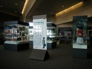 Image: Installation view of "The Flight Bag: Icon of Air Travel"
