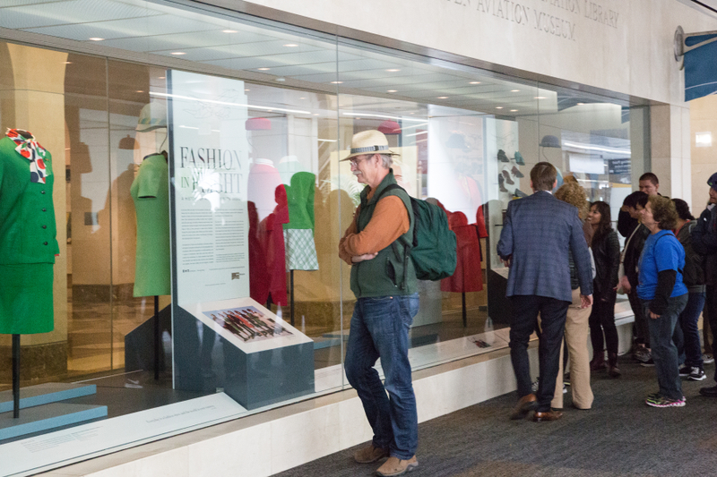 Image: Installation view of "Fashion in Flight: A History of Airline Uniform Design"