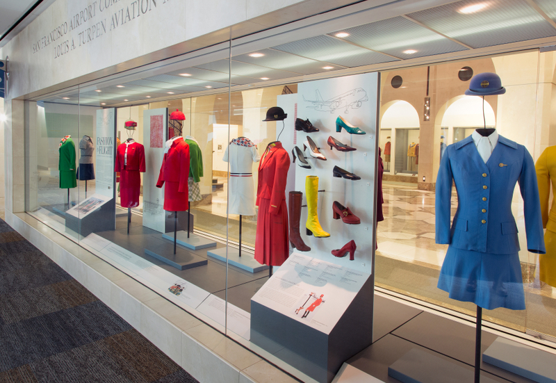 Image: Installation view of "Fashion in Flight: A History of Airline Uniform Design"
