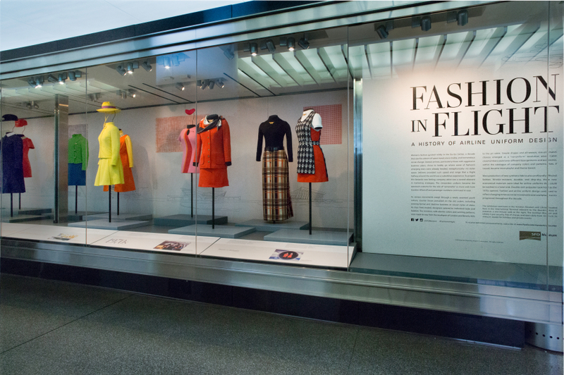 Image: Installation view of "Fashion in Flight: A History of Airline Uniform Design"