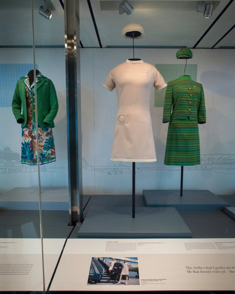 Image: Installation view of "Fashion in Flight: A History of Airline Uniform Design"