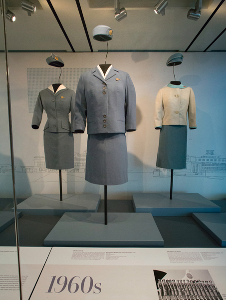 Image: Installation view of "Fashion in Flight: A History of Airline Uniform Design"