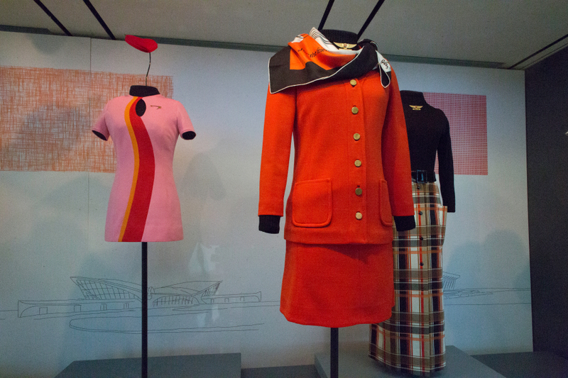 Image: Installation view of "Fashion in Flight: A History of Airline Uniform Design"