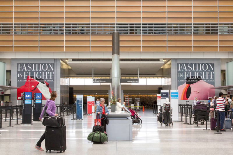 Image: Installation view of "Fashion in Flight: A History of Airline Uniform Design"