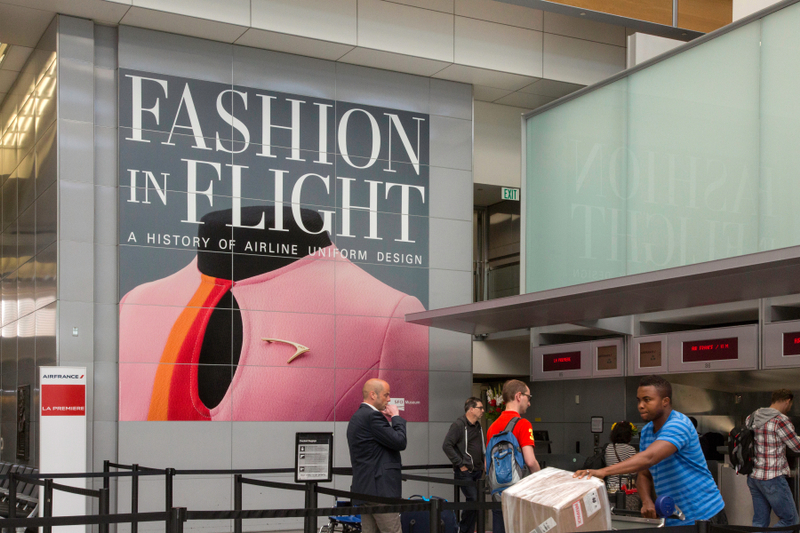 Image: Installation view of "Fashion in Flight: A History of Airline Uniform Design"