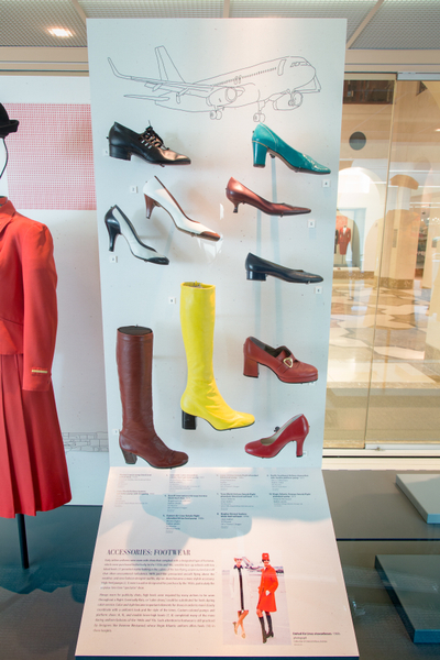 Image: Installation view of "Fashion in Flight: A History of Airline Uniform Design"