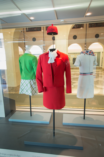 Image: Installation view of "Fashion in Flight: A History of Airline Uniform Design"