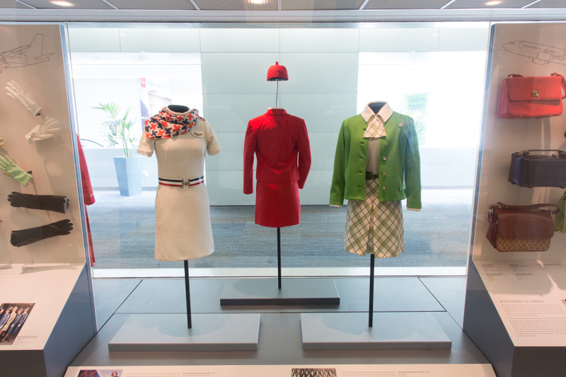 Image: Installation view of "Fashion in Flight: A History of Airline Uniform Design"