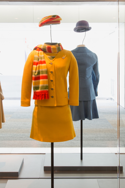 Image: Installation view of "Fashion in Flight: A History of Airline Uniform Design"