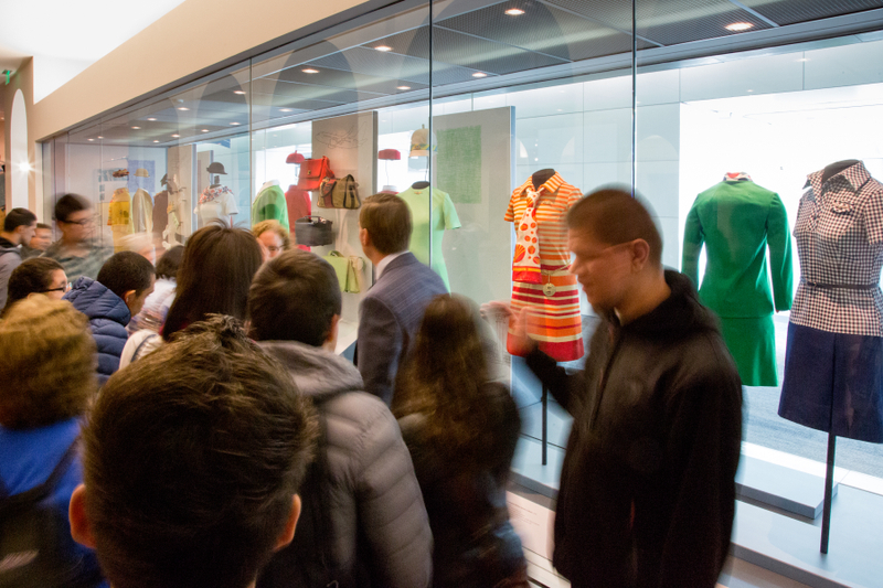 Image: Installation view of "Fashion in Flight: A History of Airline Uniform Design"