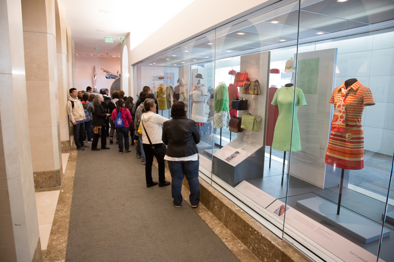 Image: Installation view of "Fashion in Flight: A History of Airline Uniform Design"