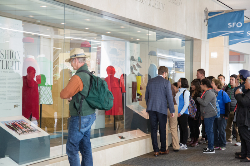 Image: Installation view of "Fashion in Flight: A History of Airline Uniform Design"