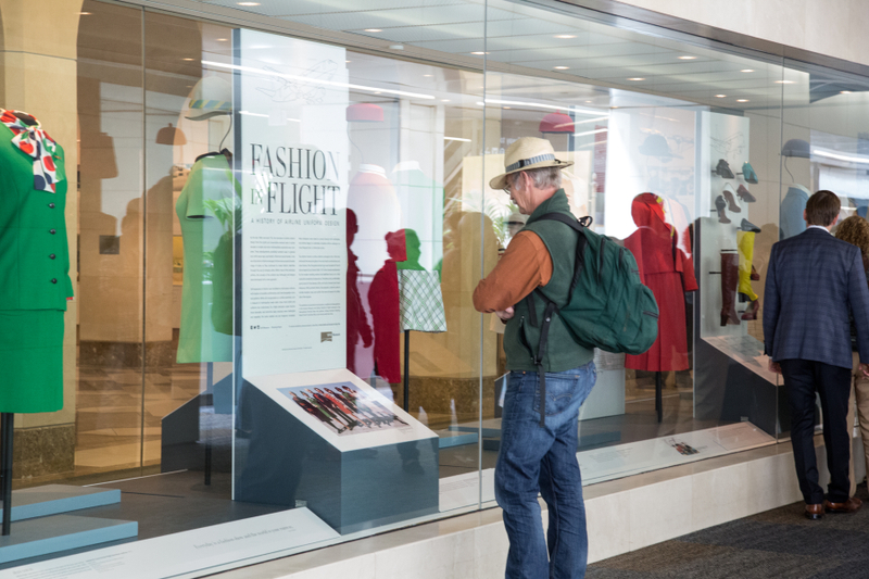 Image: Installation view of "Fashion in Flight: A History of Airline Uniform Design"