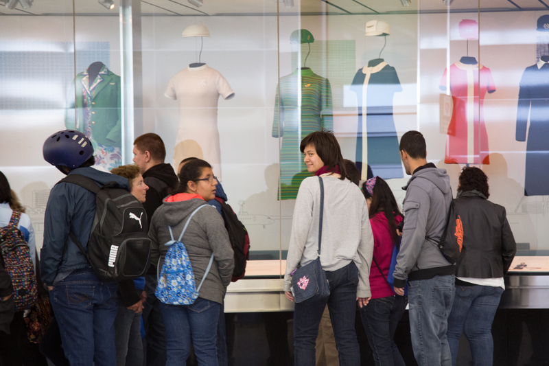 Image: Installation view of "Fashion in Flight: A History of Airline Uniform Design"