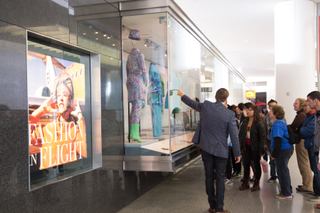 Image: Installation view of "Fashion in Flight: A History of Airline Uniform Design"