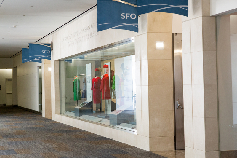 Image: Installation view of "Fashion in Flight: A History of Airline Uniform Design"