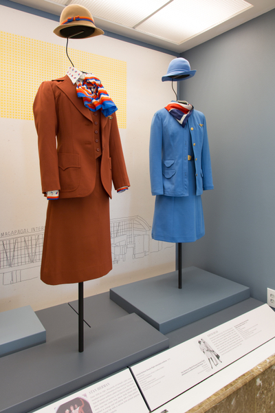 Image: Installation view of "Fashion in Flight: A History of Airline Uniform Design"
