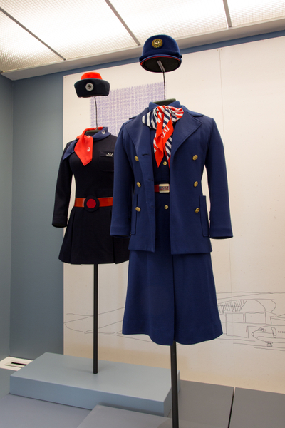 Image: Installation view of "Fashion in Flight: A History of Airline Uniform Design"