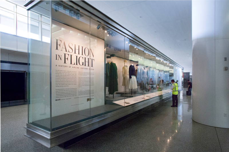 Image: Installation view of "Fashion in Flight: A History of Airline Uniform Design"