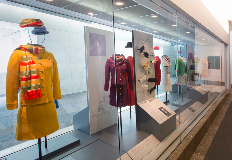 Image: Installation view of "Fashion in Flight: A History of Airline Uniform Design"