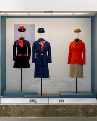 Image: Installation view of "Fashion in Flight: A History of Airline Uniform Design"