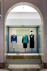Image: Installation view of "Fashion in Flight: A History of Airline Uniform Design"