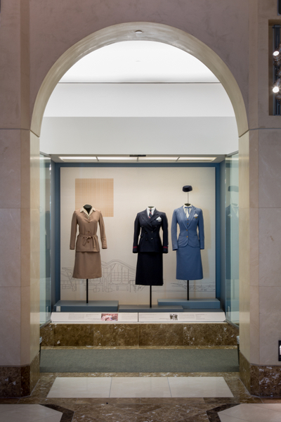 Image: Installation view of "Fashion in Flight: A History of Airline Uniform Design"