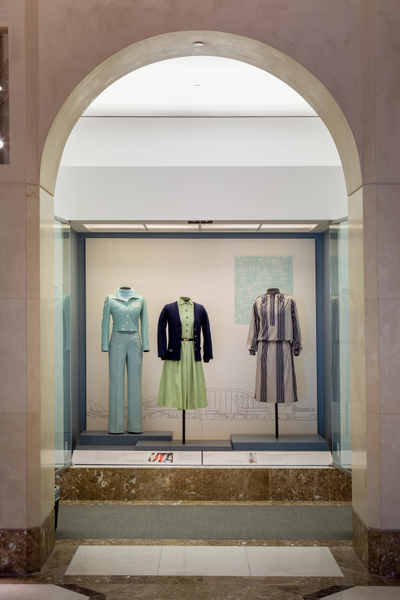 Image: Installation view of "Fashion in Flight: A History of Airline Uniform Design"