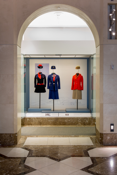 Image: Installation view of "Fashion in Flight: A History of Airline Uniform Design"