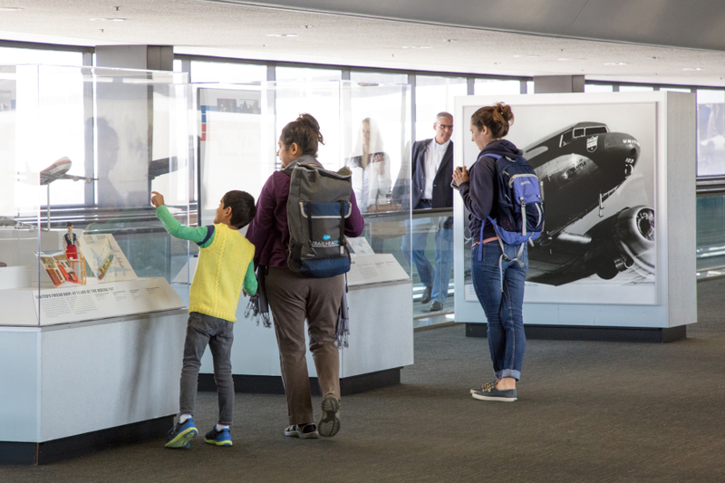 Image: Installation view of "Flying the Main Line: A History of United Airlines"
