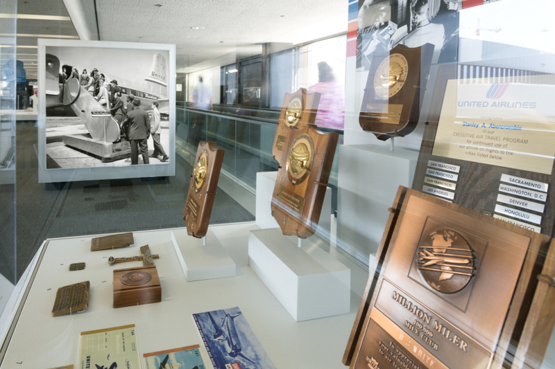 Image: Installation view of "Flying the Main Line: A History of United Airlines"
