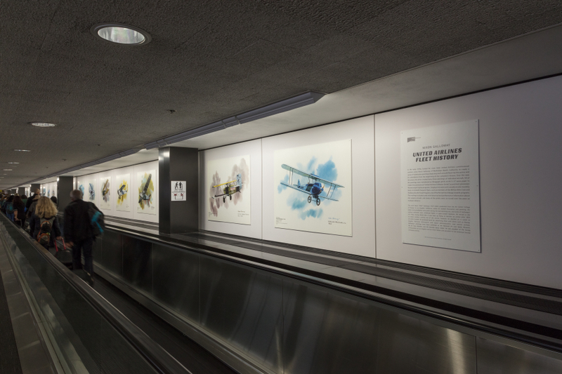 Image: Installation view of "Flying the Main Line: A History of United Airlines"