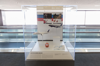 Image: Installation view of "Flying the Main Line: A History of United Airlines"