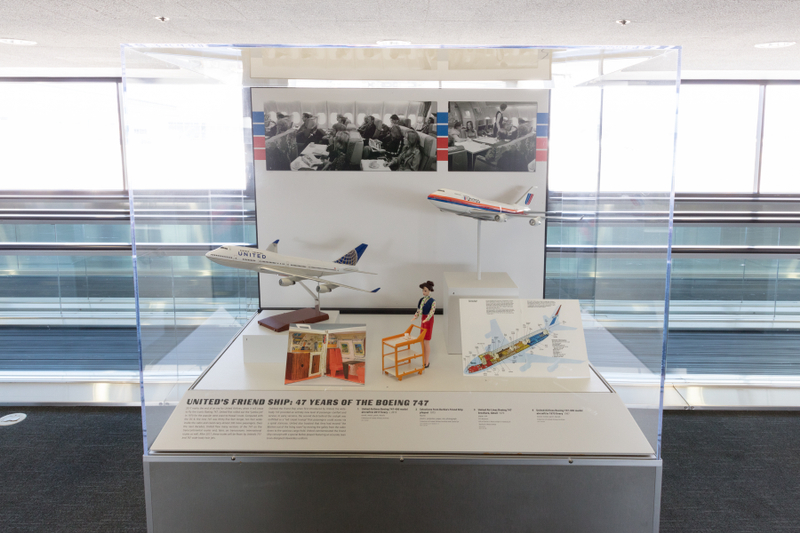 Image: Installation view of "Flying the Main Line: A History of United Airlines"