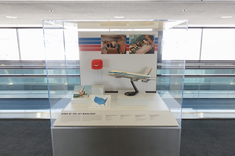 Image: Installation view of "Flying the Main Line: A History of United Airlines"