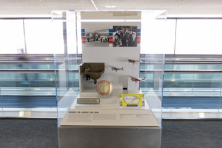 Image: Installation view of "Flying the Main Line: A History of United Airlines"