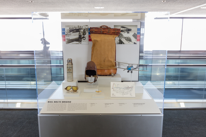 Image: Installation view of "Flying the Main Line: A History of United Airlines"