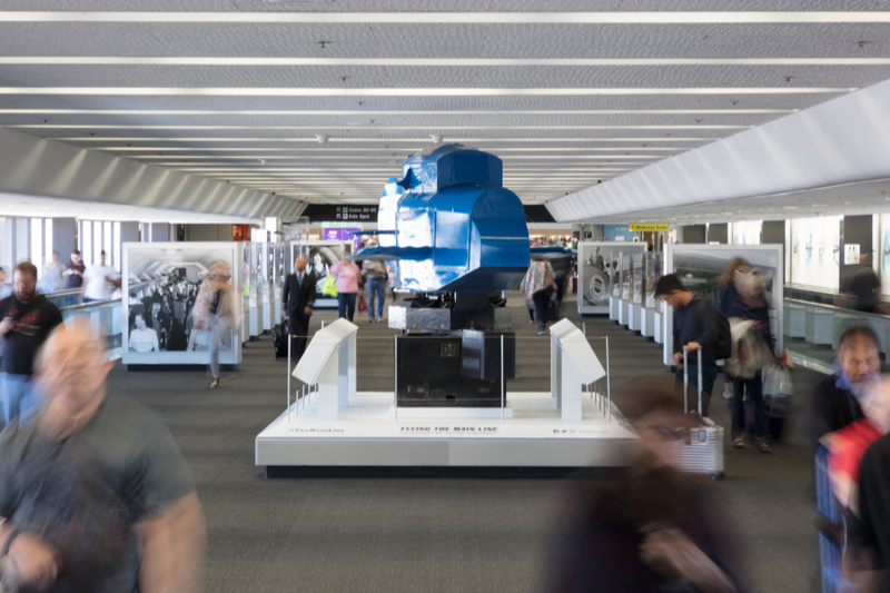 Image: Installation view of "Flying the Main Line: A History of United Airlines"