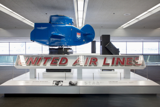 Image: Installation view of "Flying the Main Line: A History of United Airlines"