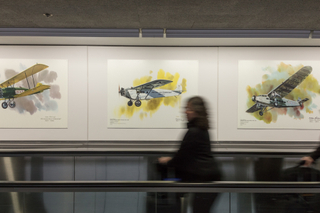 Image: Installation view of "Flying the Main Line: A History of United Airlines"