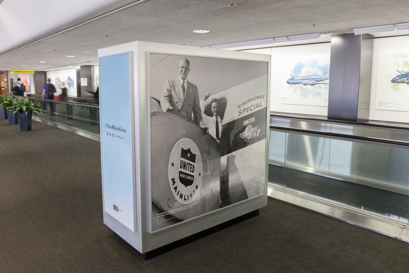 Image: Installation view of "Flying the Main Line: A History of United Airlines"