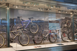 Image: Installation view of "From Repack to Rwanda, The Origins, Evolution and Global Reach of the Mountain Bike"