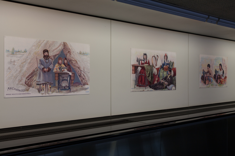Image: Installation view of "Threading the Needle: Sewing in the Machine Age"