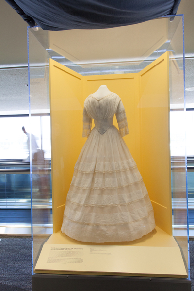 Image: Installation view of "Threading the Needle: Sewing in the Machine Age"