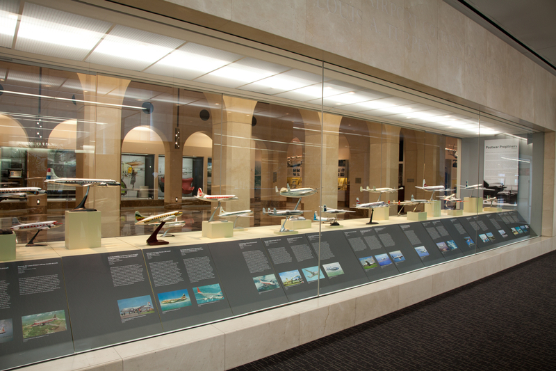Image: Installation view of "Postwar Propliners in Miniature: Models from the Collection of Anthony J. Lawler"