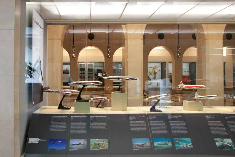 Image: Installation view of "Postwar Propliners in Miniature: Models from the Collection of Anthony J. Lawler"