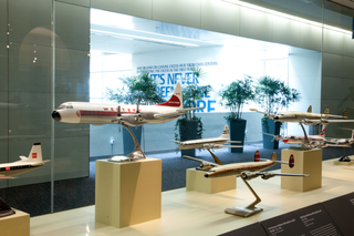 Image: Installation view of "Postwar Propliners in Miniature: Models from the Collection of Anthony J. Lawler"