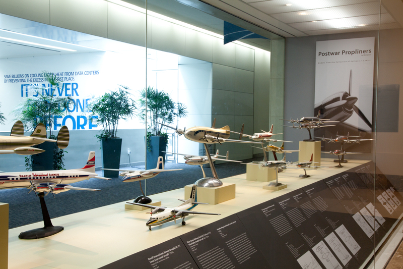 Image: Installation view of "Postwar Propliners in Miniature: Models from the Collection of Anthony J. Lawler"