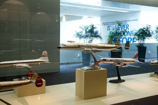 Image: Installation view of "Postwar Propliners in Miniature: Models from the Collection of Anthony J. Lawler"