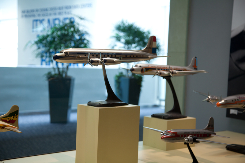 Image: Installation view of "Postwar Propliners in Miniature: Models from the Collection of Anthony J. Lawler"